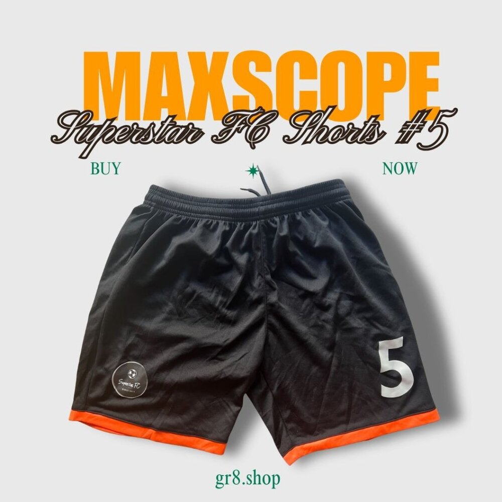 Maxscope Superstar FC Shorts #5 Black & Orange XL 100% Polyester Sportswear Mens